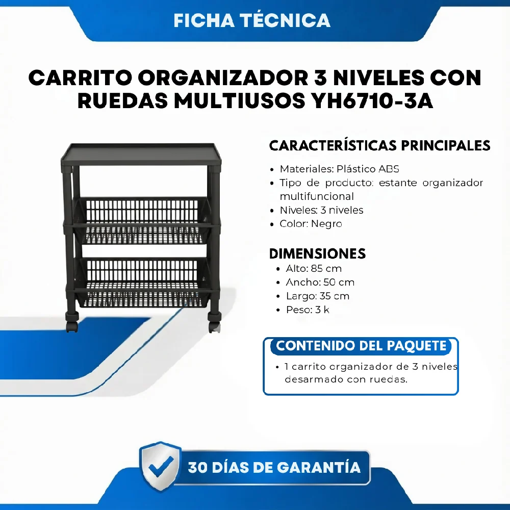 Carrito Organizador 3 Niveles Con Ruedas Multiusos YH6710-3A Marketplace - TecG