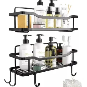 Organizador Ducha Baño Adhesivo 2 Repisas 13x31x7.5 CM Negro