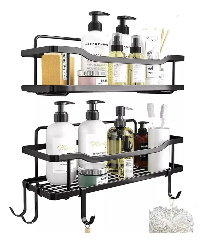 Organizador Ducha Baño Adhesivo 2 Repisas 13x31x7.5 CM Negro