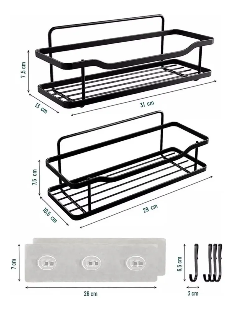 Organizador Ducha Baño Adhesivo 2 Repisas 13x31x7.5 CM Negro