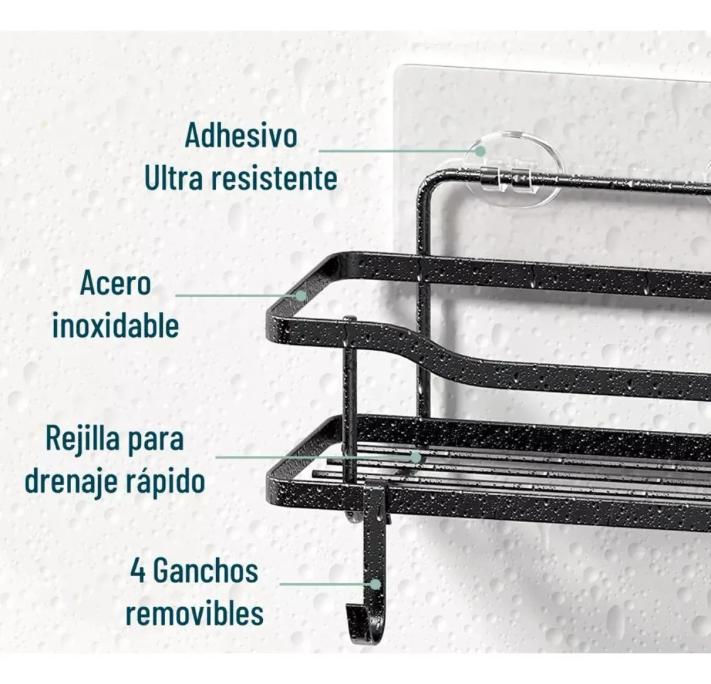 Organizador Ducha Baño Adhesivo 2 Repisas 13x31x7.5 CM Negro