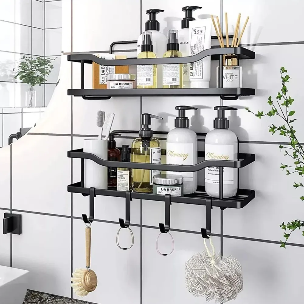 Organizador Ducha Baño Adhesivo 2 Repisas 13x31x7.5 CM Negro