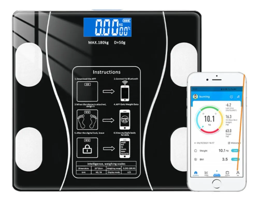 Pesa Balanza Electrónica Bluetooth 27 CM Negro
