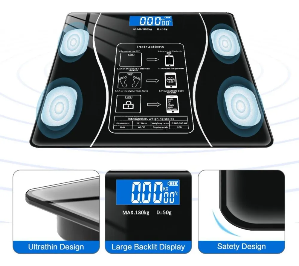 Pesa Balanza Electrónica Bluetooth 27 CM Negro