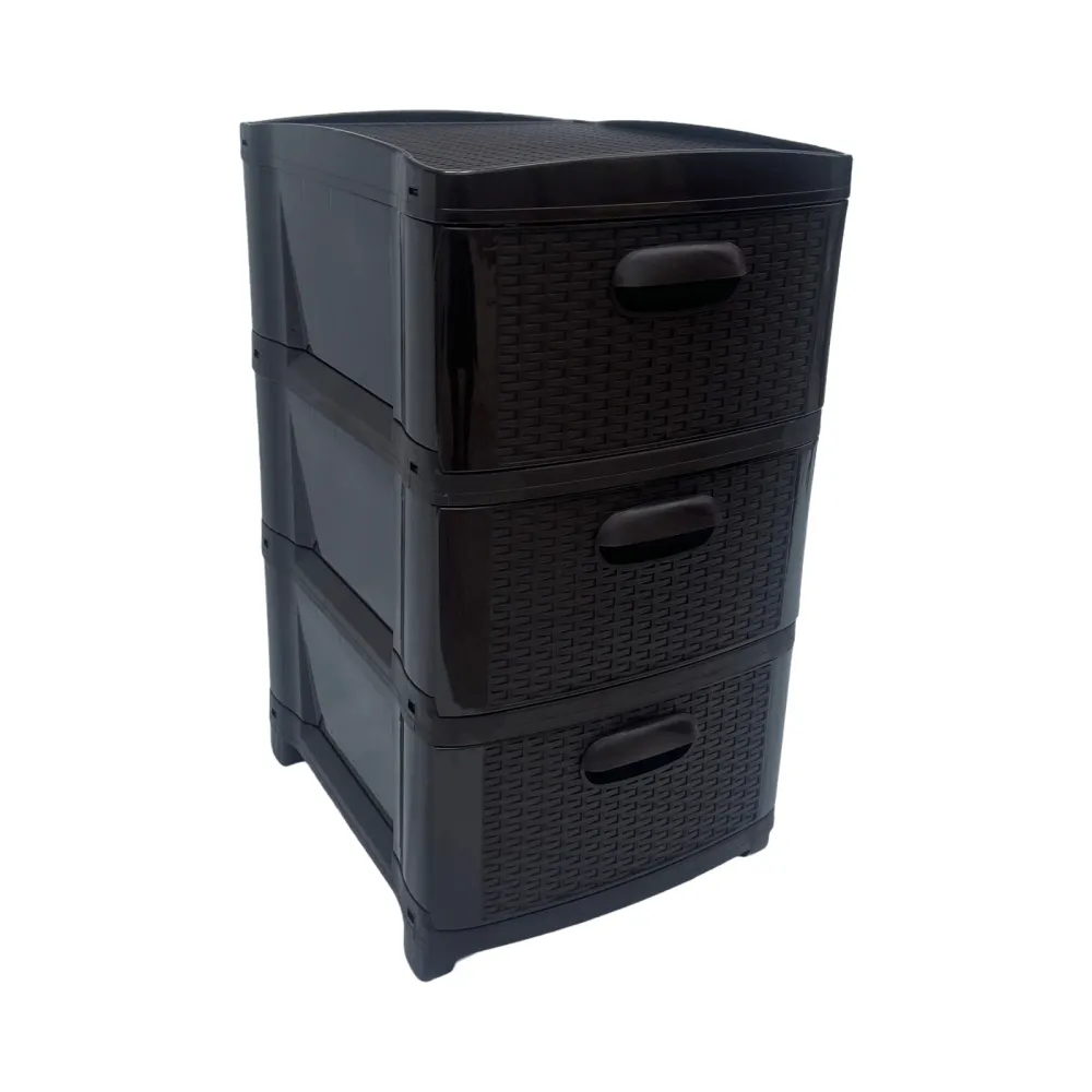 Cajonera Plástica Ratán Café Oscuro 3 Gavetas Pica