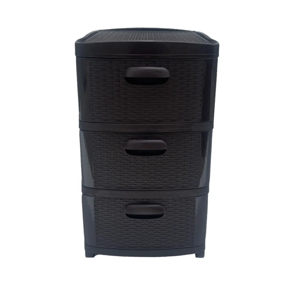 Cajonera Plástica Ratán Café Oscuro 3 Gavetas Pica