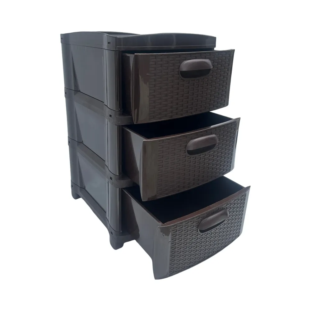 Cajonera Plástica Ratán Café Oscuro 3 Gavetas Pica
