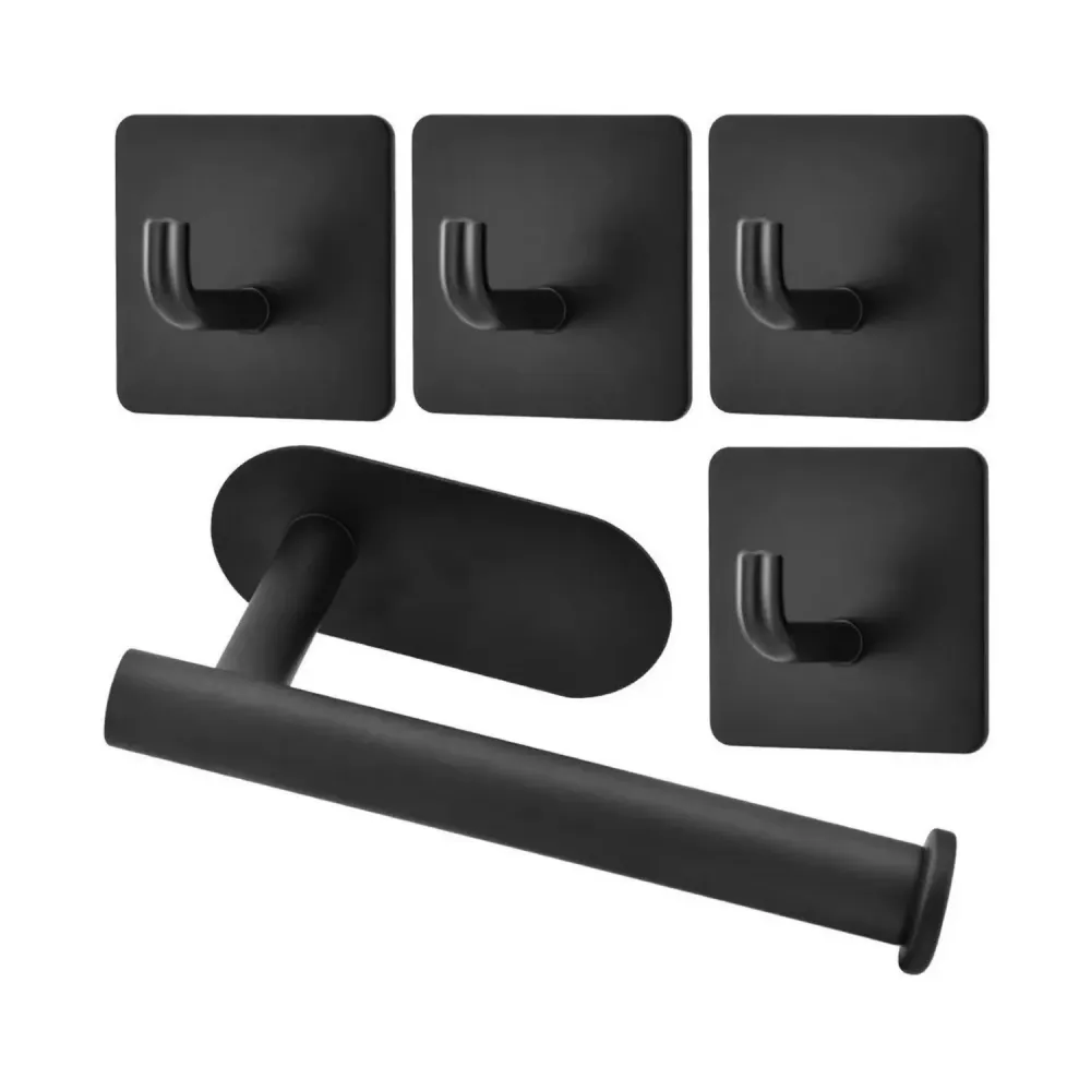 Porta Papel Higienico 4 Ganchos Ropa Negro