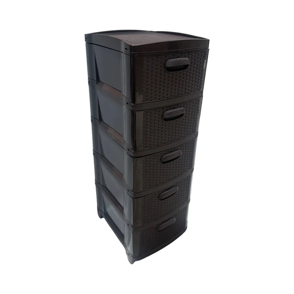 Cajonera Plástica Ratán Café Oscuro 5 Gavetas Prode