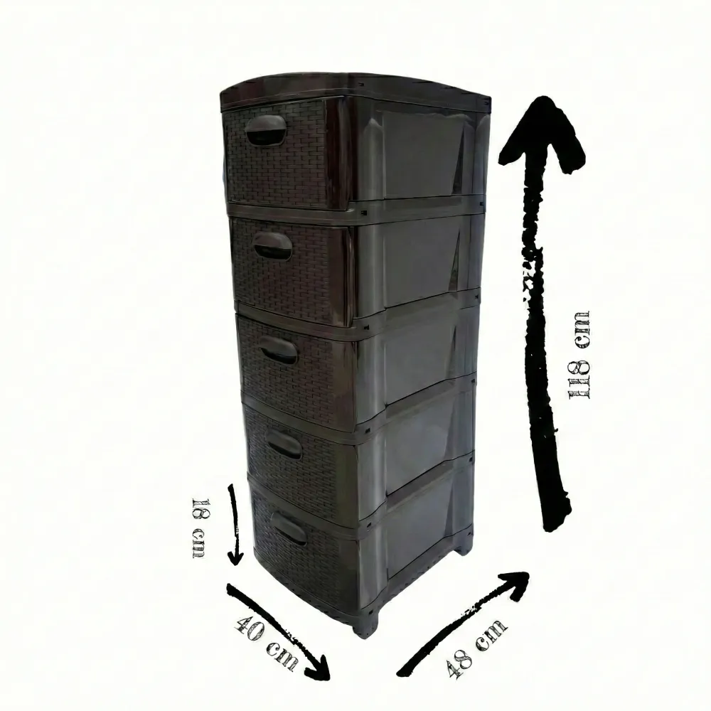Cajonera Plástica Ratán Café Oscuro 5 Gavetas Prode