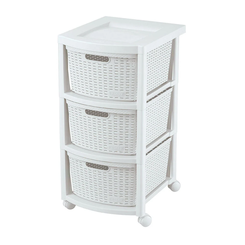 Cajonero Apariencia Rattan 3 Gavetas Altas Blanco Nieve Rimax
