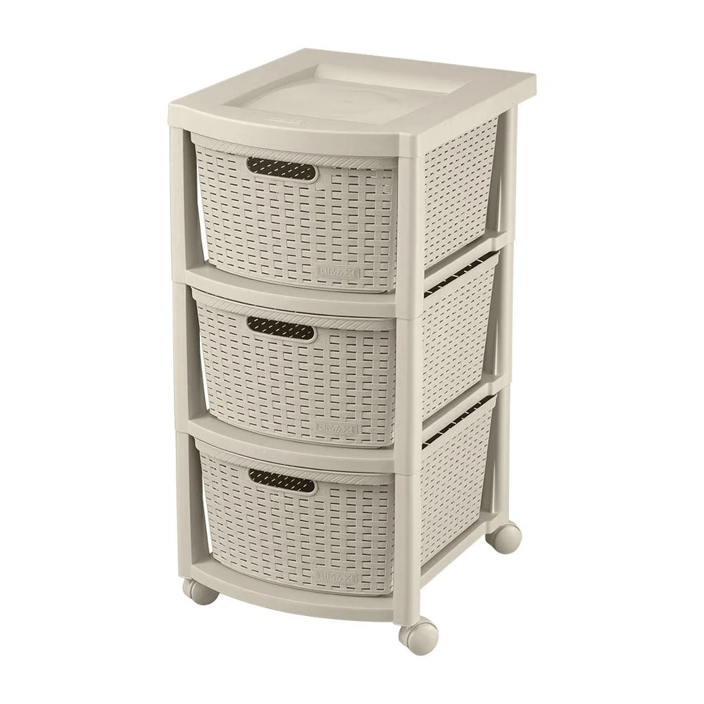 Cajonero Apariencia Rattan 3 Gavetas Altas Taupe Rimax