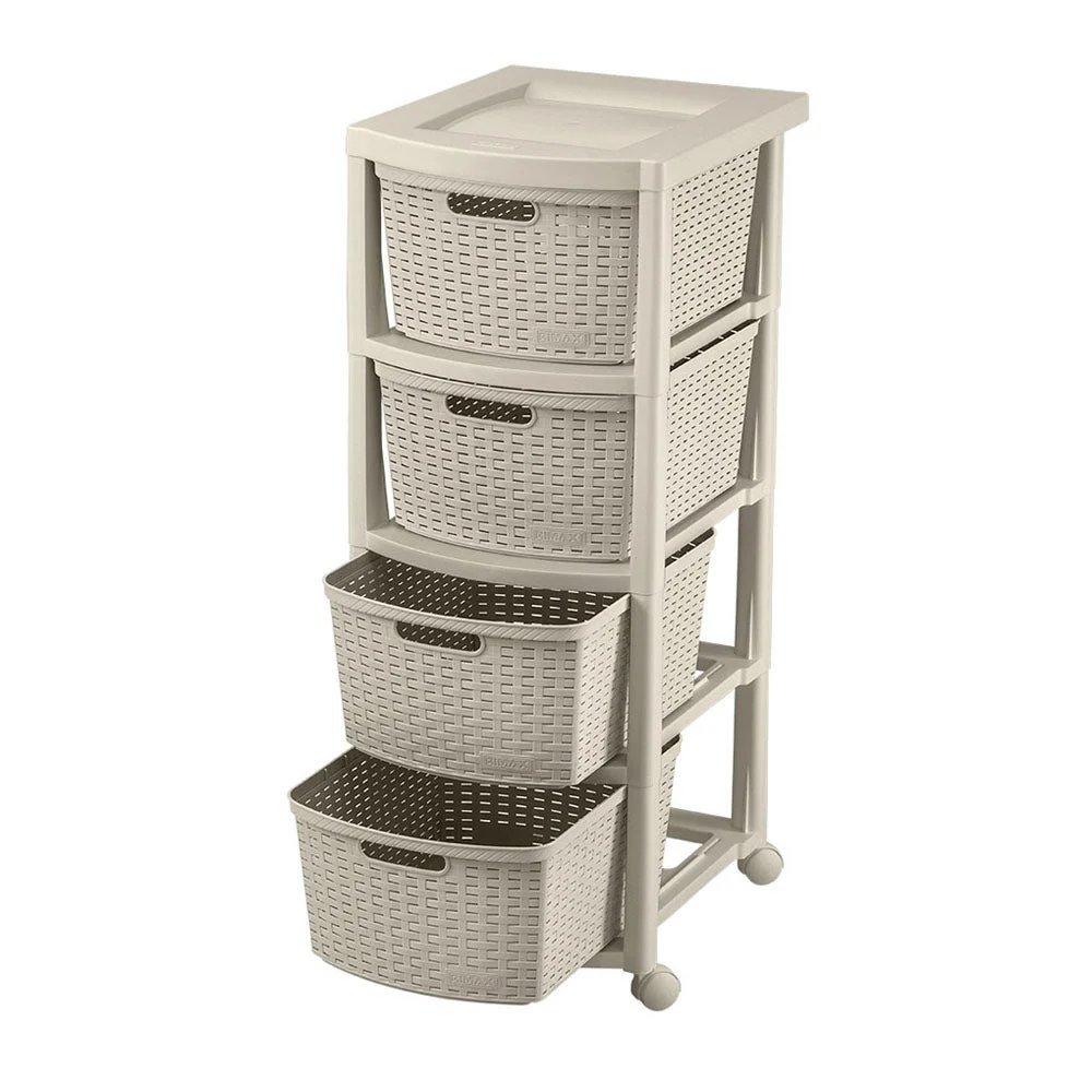 Cajonero Apariencia Rattan 4 Gavetas Altas Taupe Rimax