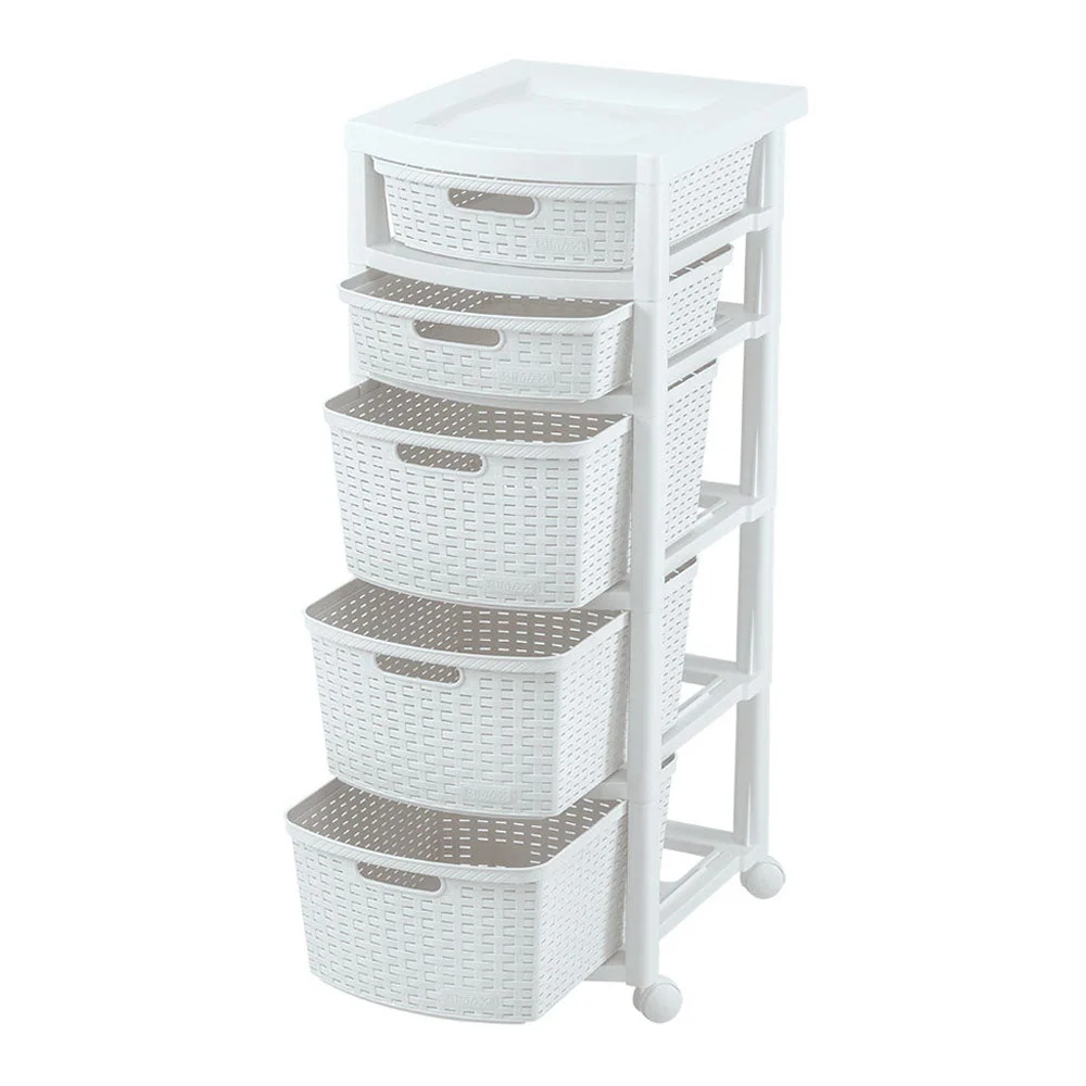 Cajonero Apariencia Rattan 2 Gavetas Bajas + 3 Gavetas Altas Blanco Nieve Rimax