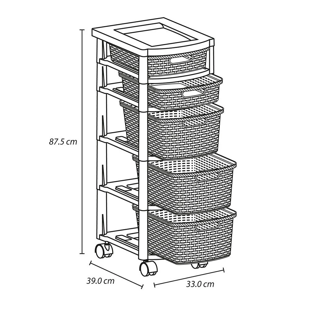 Cajonero Apariencia Rattan 2 Gavetas Bajas + 3 Gavetas Altas Blanco Nieve Rimax