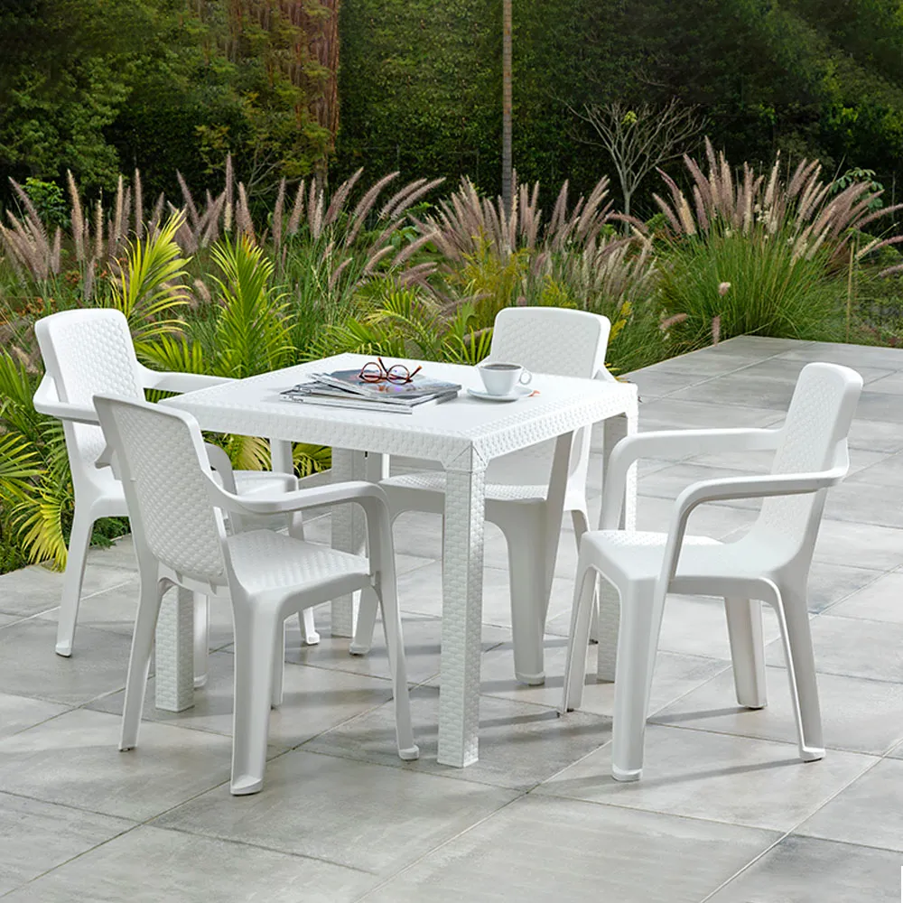 Combo Comedor Eterna (1 Mesa + 4 Sillas Con Brazos) Blanco Arena Rimax
