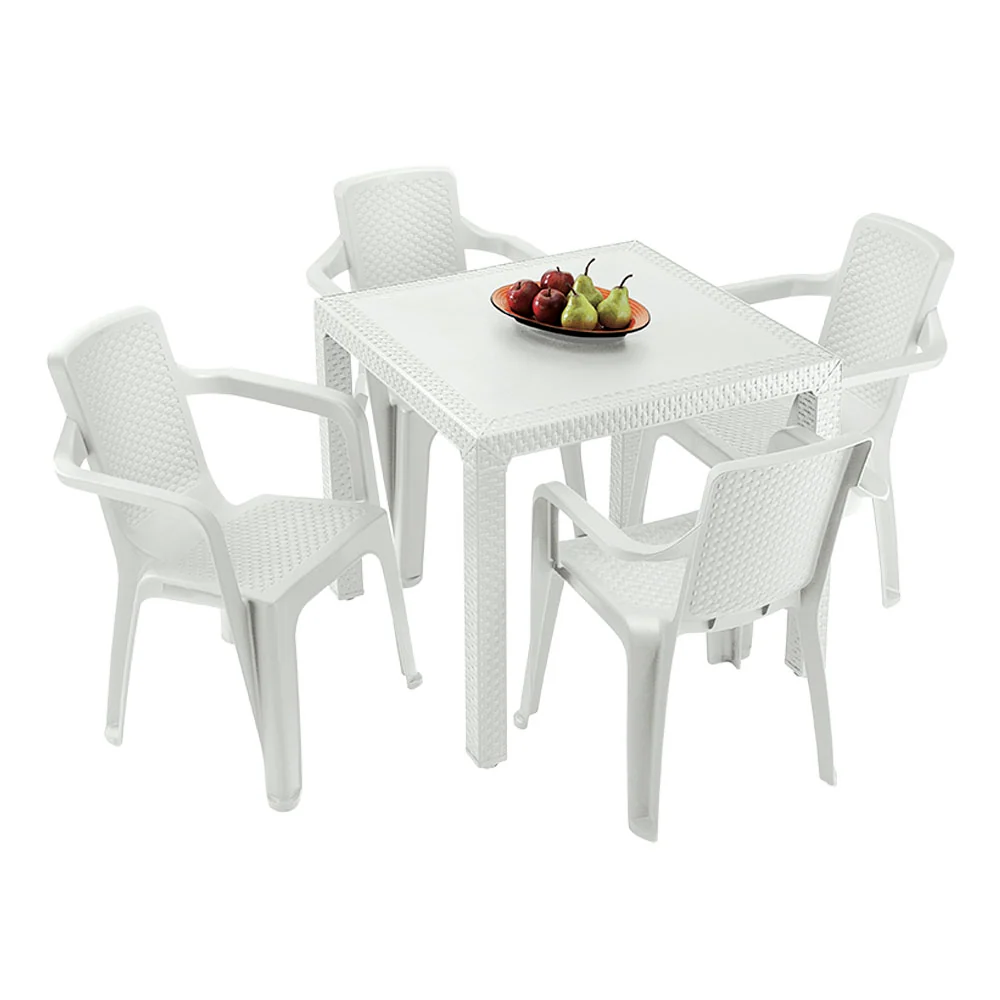 Combo Comedor Eterna (1 Mesa + 4 Sillas Con Brazos) Blanco Arena Rimax