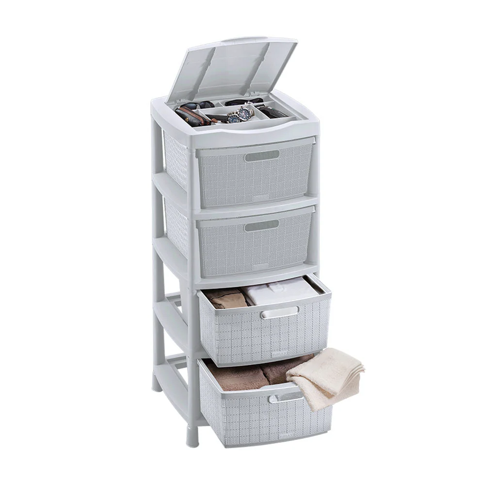 Gavetero Fique Con 4 Gavetas y Tapa Organizadora Gris Hielo Rimax