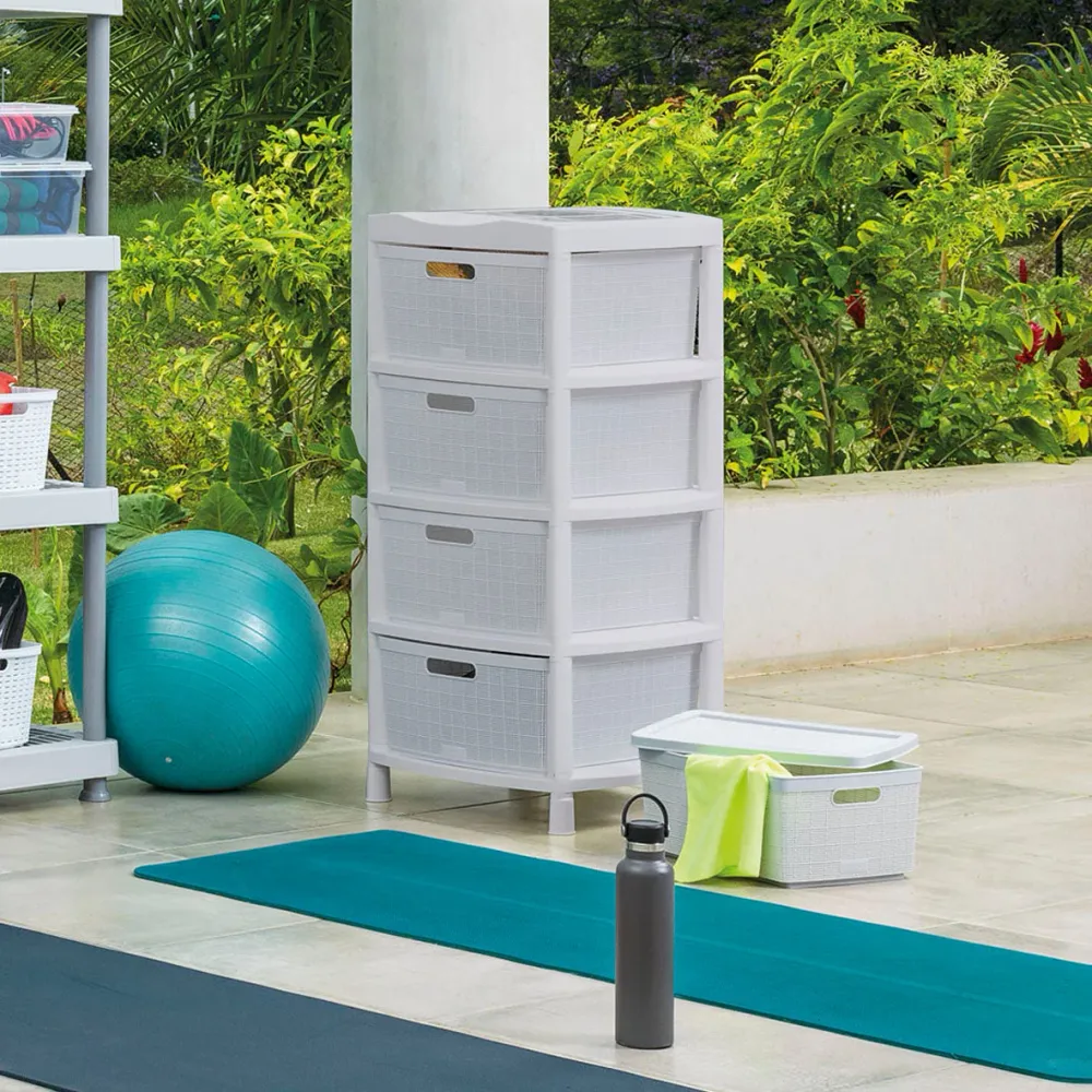 Gavetero Fique Con 4 Gavetas y Tapa Organizadora Gris Hielo Rimax