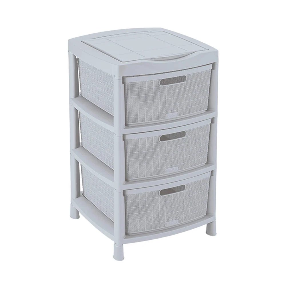Gavetero Fique con 3 Gavetas y Tapa Organizadora Gris Hielo Rimax