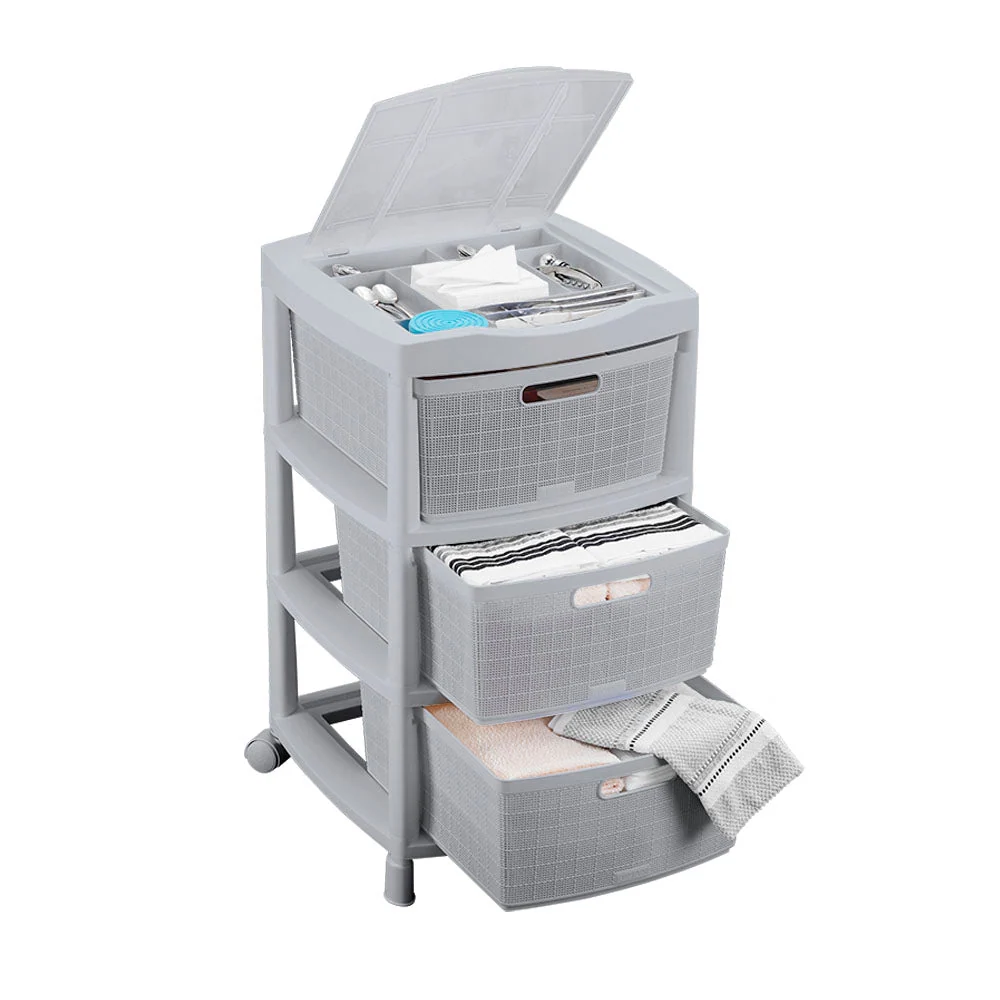 Gavetero Fique con 3 Gavetas y Tapa Organizadora Gris Hielo Rimax