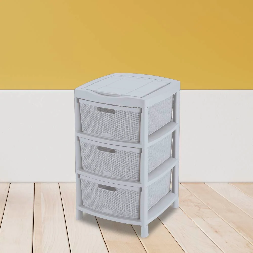 Gavetero Fique con 3 Gavetas y Tapa Organizadora Gris Hielo Rimax