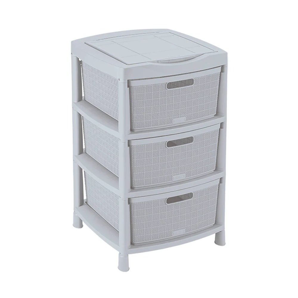 Gavetero Fique con 3 Gavetas y Tapa Organizadora Gris Hielo Rimax