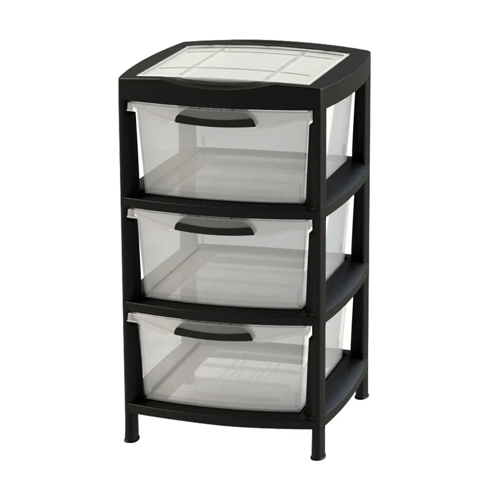 Gavetero Grande con 3 Gavetas y Tapa Organizadora Negro Rimax