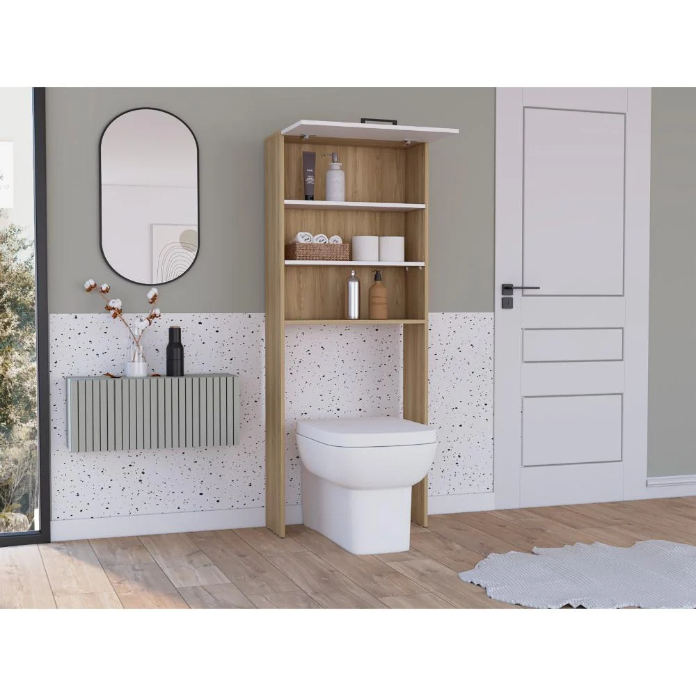 Ahorrador de Espacio para Baño Kesinton, Fresno Europeo y Blanco, con una puerta abatible RTA Design