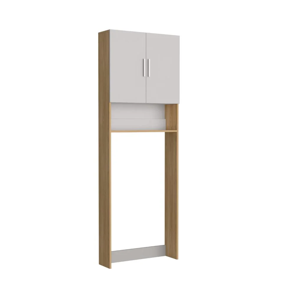 Ahorrador de Espacio para Lavadora Spencer, Blanco Duqueza y Fresno, con dos puertas y tres entrepaños RTA Design