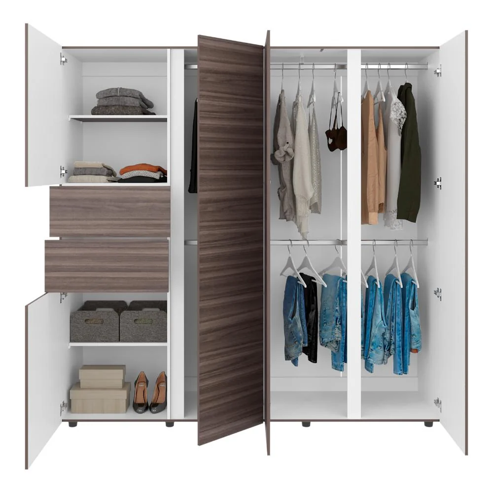 Closet Antalya 200x200, Avellana y Blanco, con 5 puertas abatibles RTA Design