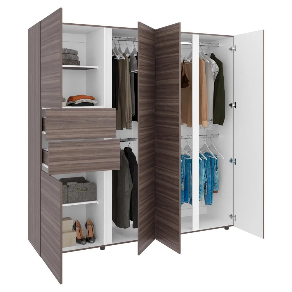 Closet Antalya 200x200, Avellana y Blanco, con 5 puertas abatibles RTA Design