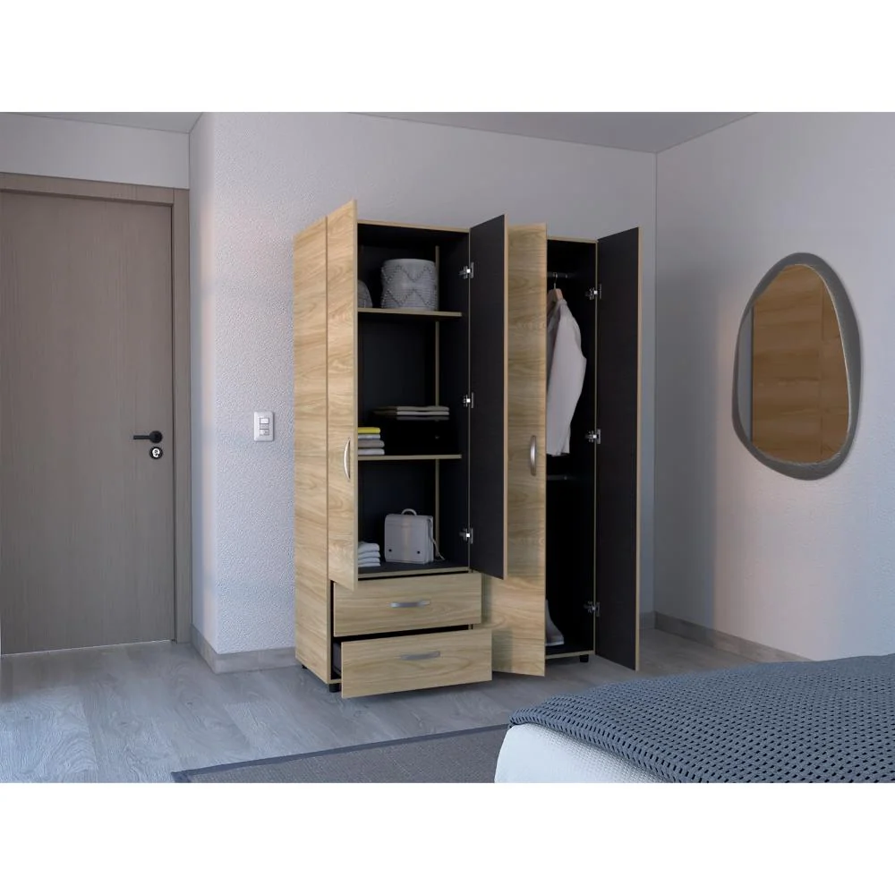 Closet Arkola, Fresno Europeo y Wengue, Con Dos Cajones Organizadores y Cuatro Puertas Abatibles RTA Design