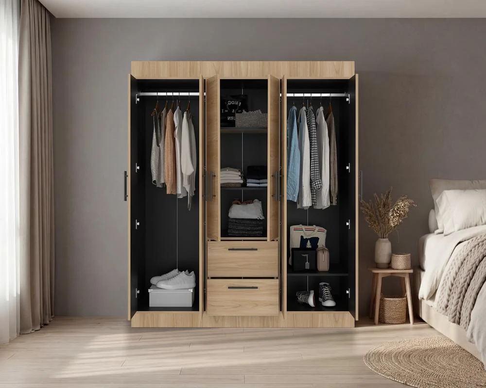 Closet Aura, Fresno Europeo y Wengue, con 6 puertas y 2 cajones RTA Design