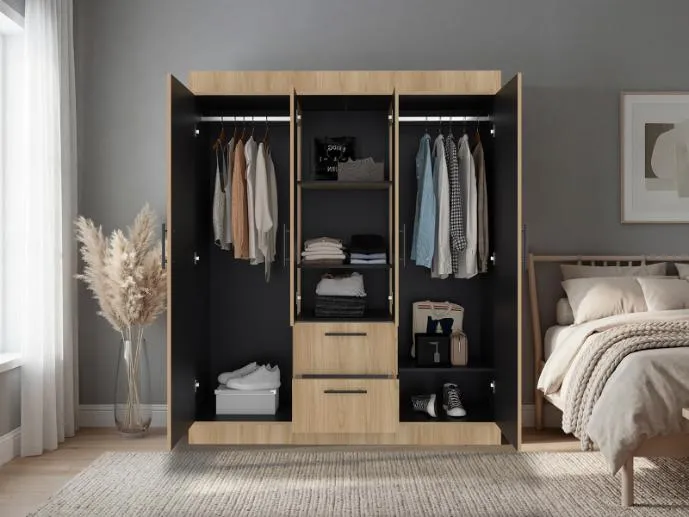 Closet Aura II, Fresno Europeo y Wengue, con 4 puertas y dos cajones RTA Design