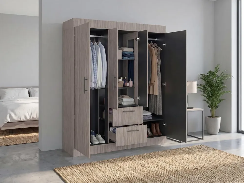 Closet Aura, Positano y Wengue, Con 4 Puertas y 2 Cajones RTA Design