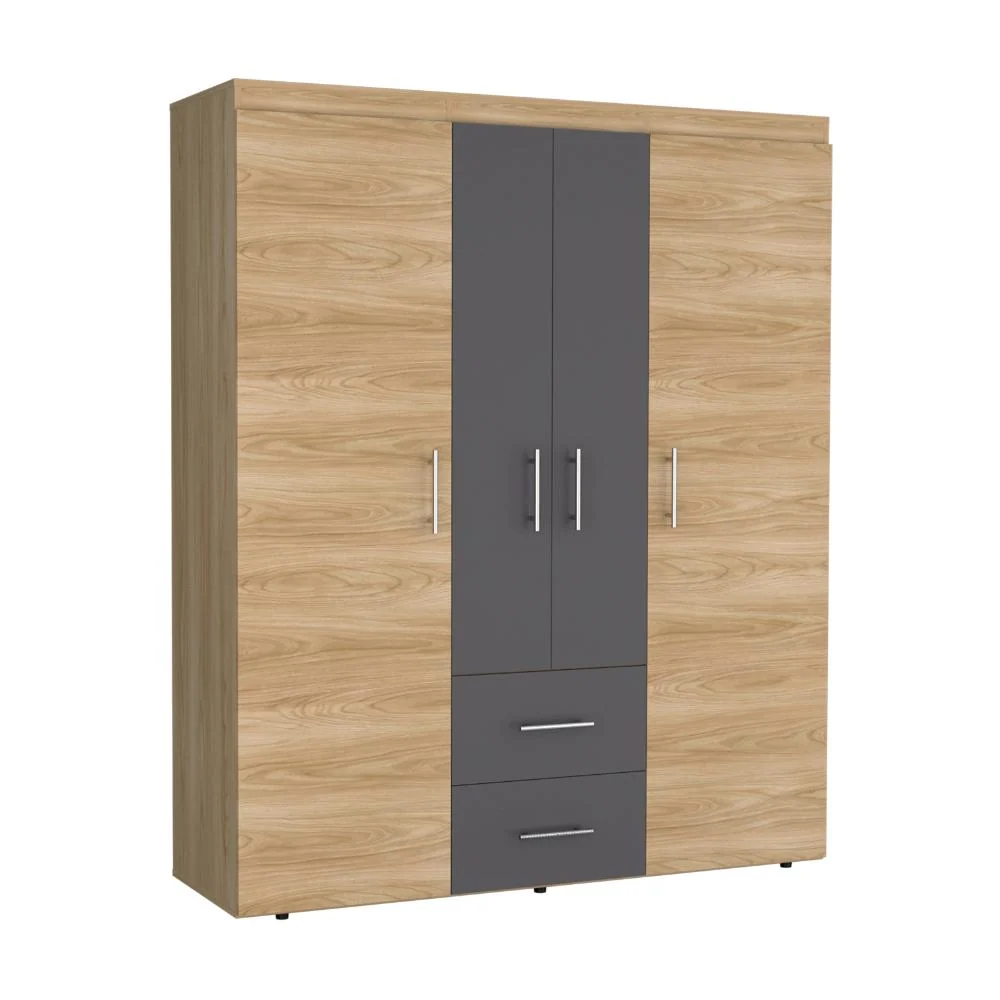 Closet Bariloche Bombay Eco, Fresno Europeo y Blanco Plomo, con Variedad de Entrepaños y Cuatro Puertas Abatibles RTA Design