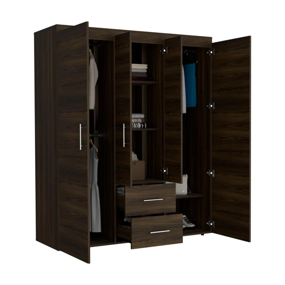 Closet Bariloche Bombay Eco, Nogal Europeo, con Variedad de Entrepaños y Cuatro Puertas Abatibles RTA Design