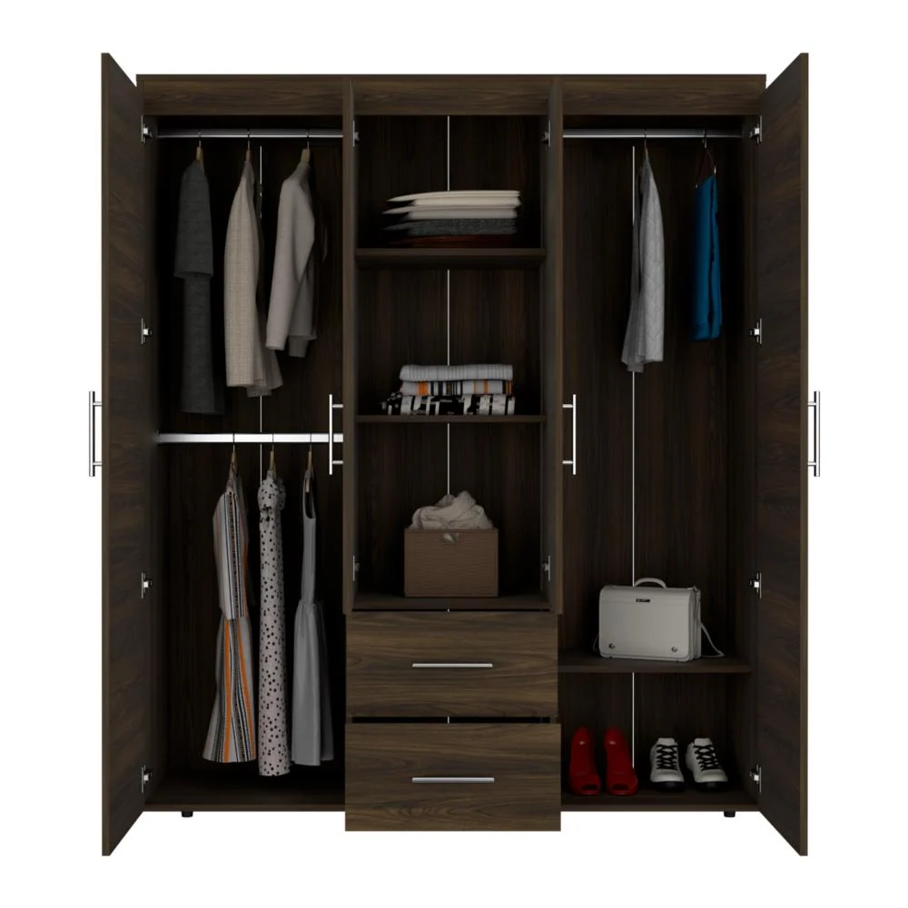 Closet Bariloche Bombay Eco, Nogal Europeo, con Variedad de Entrepaños y Cuatro Puertas Abatibles RTA Design