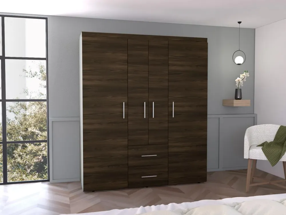 Closet Bariloche Bombay Eco, Nogal Europeo, con Variedad de Entrepaños y Cuatro Puertas Abatibles RTA Design