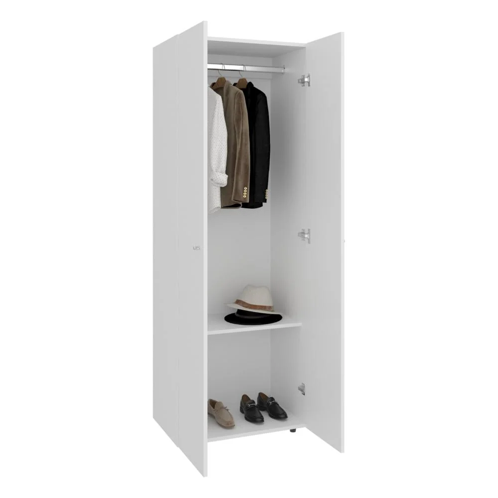 Closet Beico, Blanco Duqueza, con dos Puertas Abatibles y un Tubo cromado RTA Design