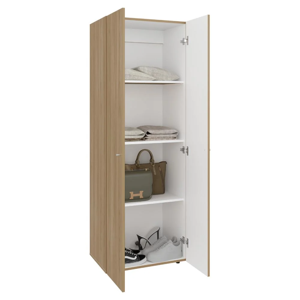 Closet Beico, Fresno y Blanco Duqueza, Con Dos Puertas Abatibles y Cuatro Entrepaños RTA Design