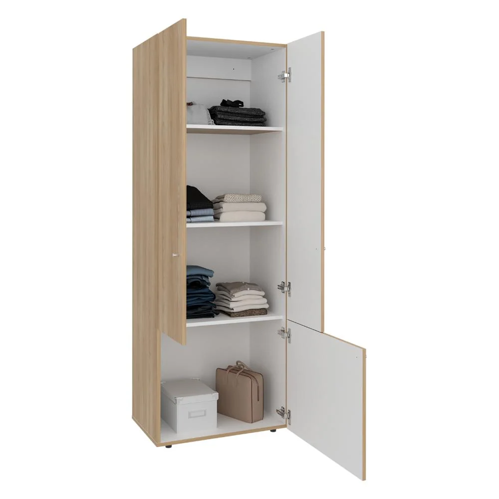 Closet Beico II, Fresno y Blanco Duqueza, Con Tres Puertas Abatibles y Cuatro Entrepaños RTA Design