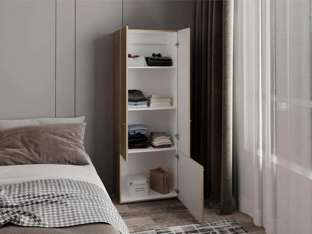 Closet Beico II, Fresno y Blanco Duqueza, Con Tres Puertas Abatibles y Cuatro Entrepaños RTA Design