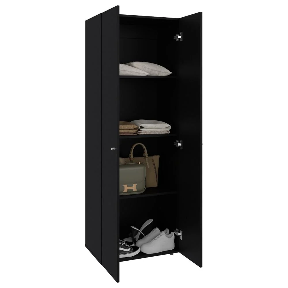 Closet Beico, Wengue, Con Dos Puertas Abatibles y Un Tubo Cromado RTA Design