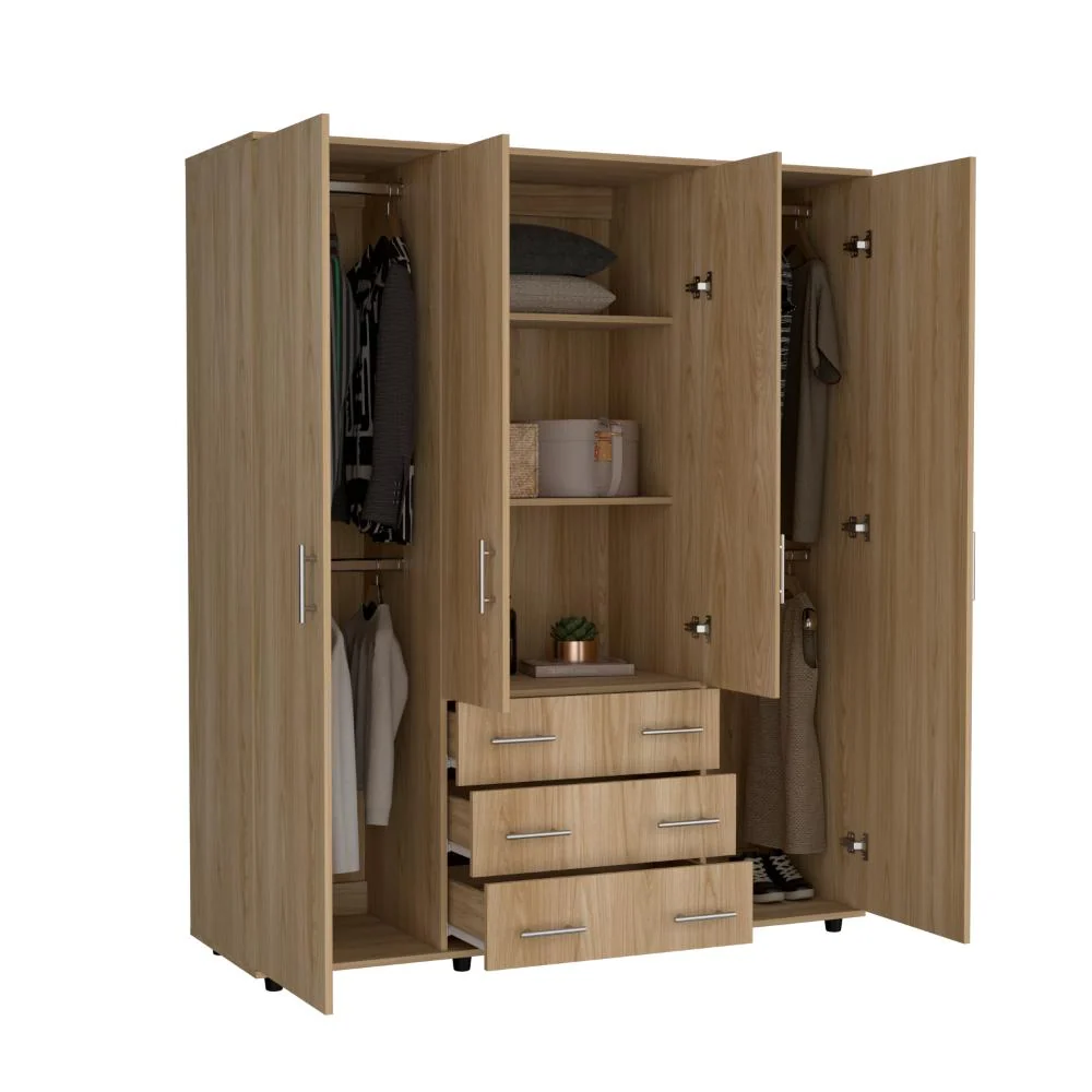 Closet Fontana, Fresno Europeo, con Cuatro Tubos Para Colgar Ropa y Zapatero En La Parte Inferior RTA Design
