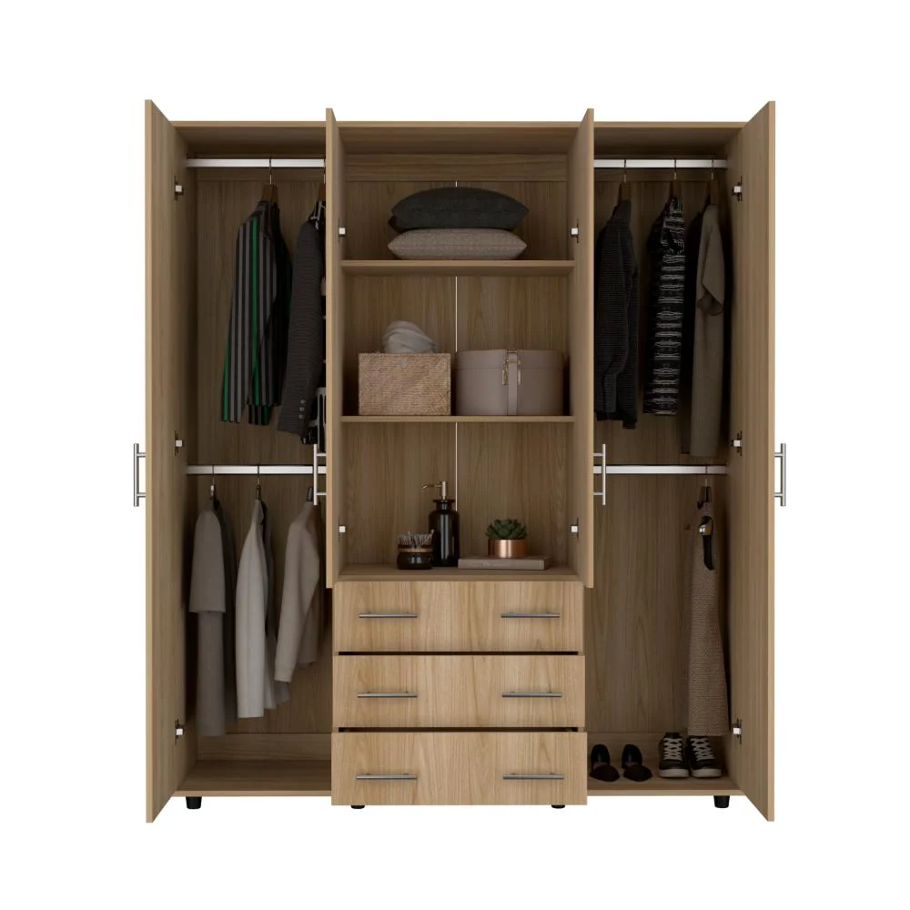Closet Fontana, Fresno Europeo, con Cuatro Tubos Para Colgar Ropa y Zapatero En La Parte Inferior RTA Design