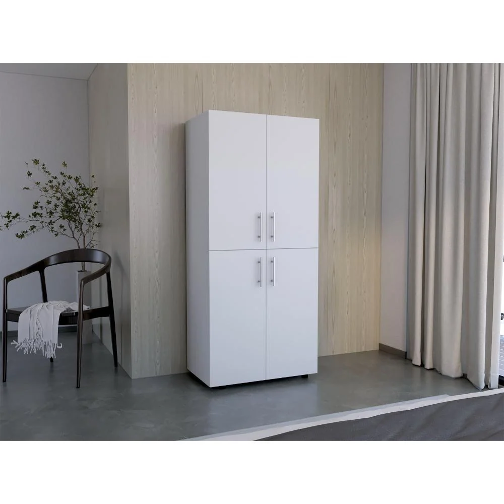 Closet Hancel, Blanco Duqueza, Cuatro Puertas Abatibles y Dos Tubos Cromados ZF RTA Design