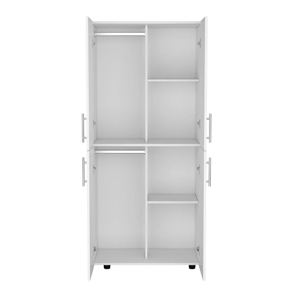 Closet Hancel, Blanco Duqueza, Cuatro Puertas Abatibles y Dos Tubos Cromados ZF RTA Design