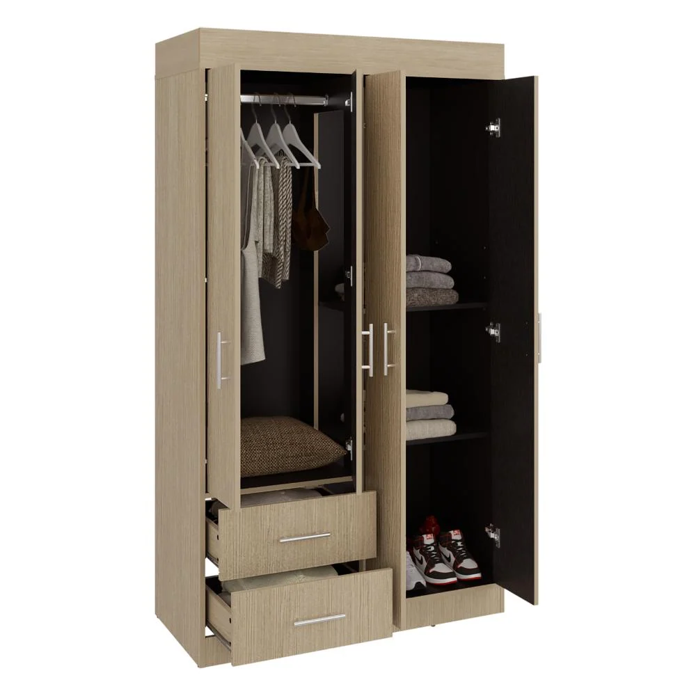 Closet Houston, Cartagena y Wengue , Con cuatro puertas batientes y dos cajones con amplio espacio de almacenamiento RTA D...